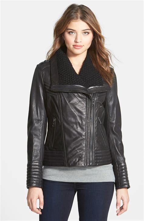 michael kors asymmetrical leather knit jacket|Michael Kors Leather jackets for Women .